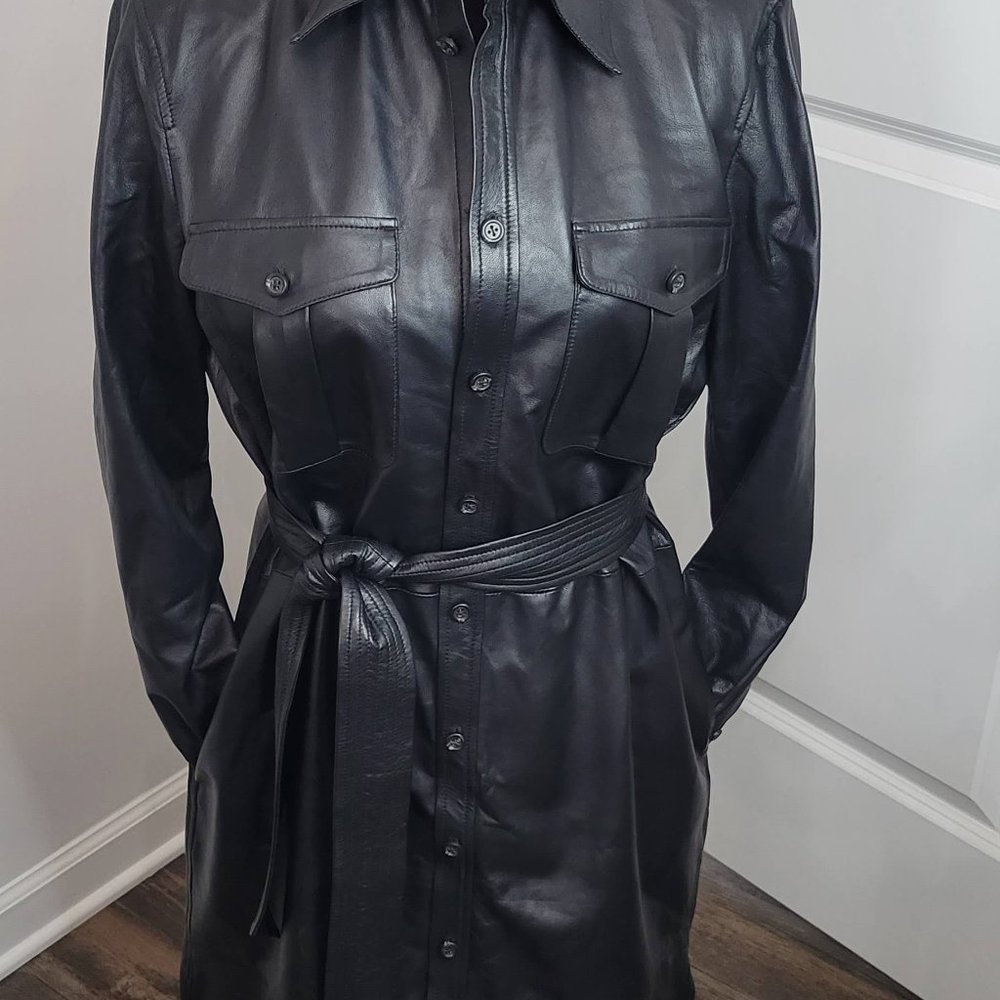 Polo Ralph Lauren Black Leather Shirt Dress with Belt Sz 12